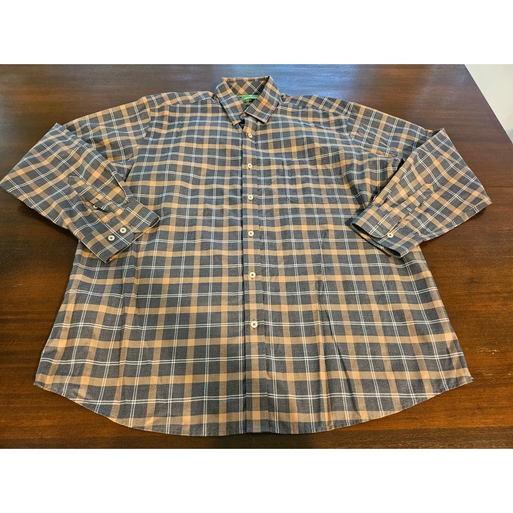 Forsyth Of Canada Men's XL Non Iron‎ Long Sleeve Gray Brown Plaid Dress Shirt